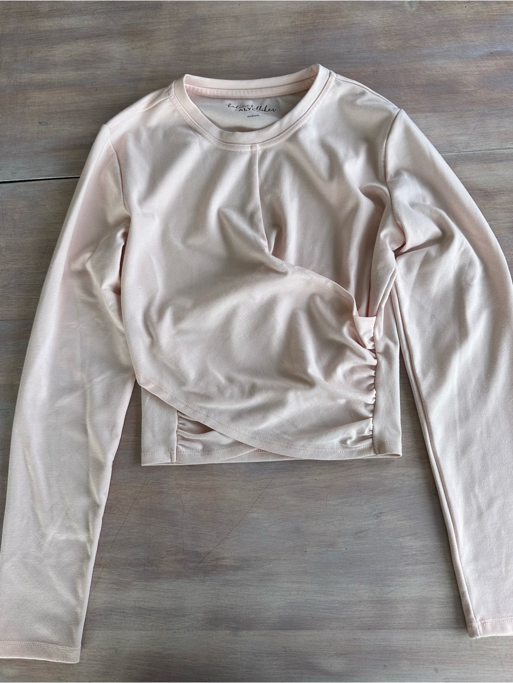 Alyce Paris x Kalani Hilliker Pale Blush Twist-Front Long Sleeve Crop Top